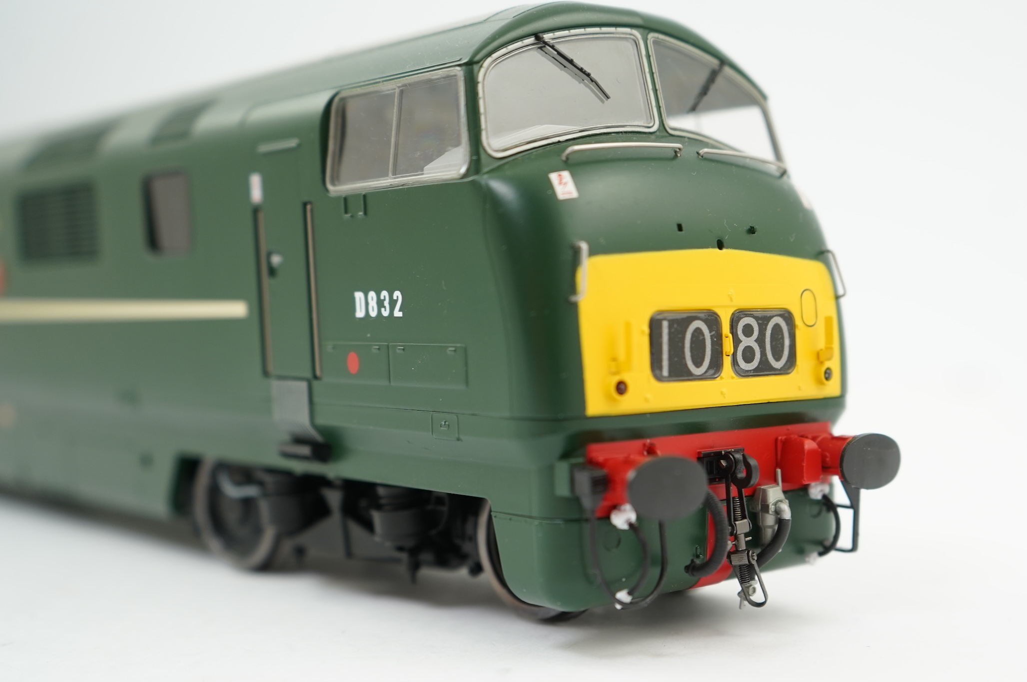 An 0 Gauge Heljan model of BR Warship Class Onslaught D832 Bo-Bo diesel hydraulic locomotive, powered for two rail operation, with original box.